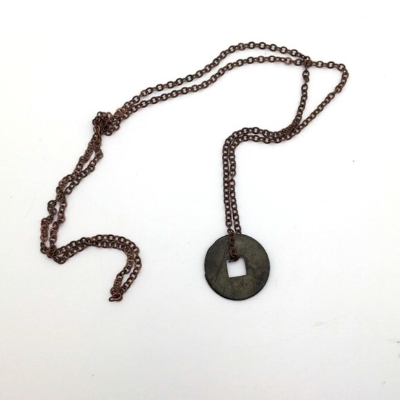 Artisan, 381MidaLane Jewelry - Brutalist Coin Pendant 28" Copper Infinity Chain